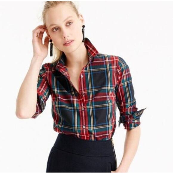 J. Crew Perfect Button Down Shirt in Stewart Plaid Size 6 - Picture 1 of 8
